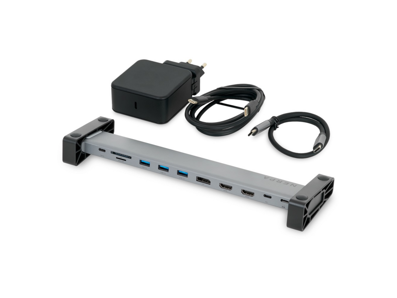 Док-станция для ноутбука Док-станция для ноутбука/ NERPA laptop stand (1xUSB-C 100W PD, 2xHDMI 4K@30Hz, 1xDP 4K@30Hz, 3xUSB-A 3.0 (5Gbps data), 1xUSB-C 3.0 (5Gbps data), 1xTF/microSD, 1xSD/MMC, 1x3.5mm audio, 1xRJ45 Gb), USB-C power adapter 100W, power 10
