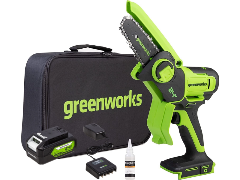 Цепная пила Greenworks G24MCS10 дл.шины:4"(10cm) 1аккум. 2Ач ЗУ (2008207UA)