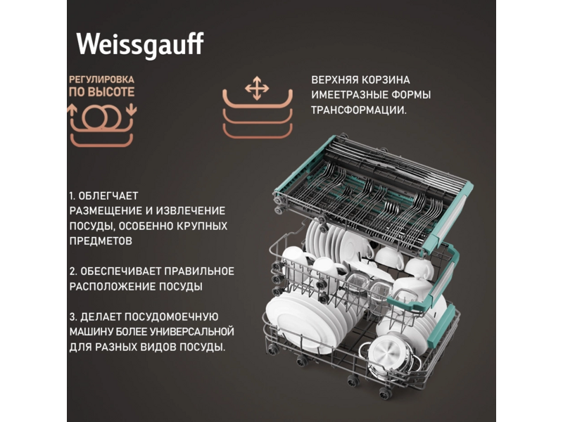 Посудомоечная машина Weissgauff DW 4539 Inverter Touch AutoOpen белый (узкая) инвертер