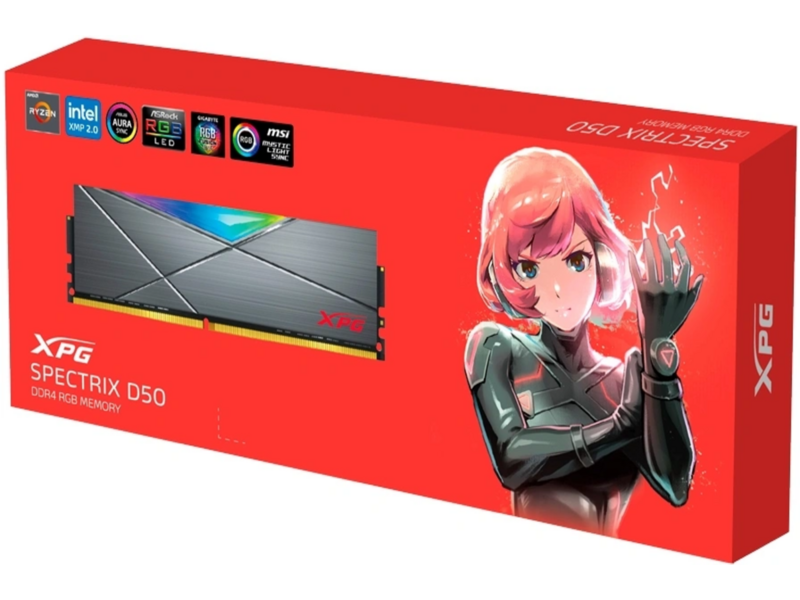 Память DDR4 8GB 3600MHz A-Data AX4U36008G18I-ST50 XPG Spectrix D50 RGB RTL Gaming PC4-28800 CL18 DIMM 288-pin 1.35В single rank с радиатором Ret