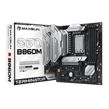 Материнская плата MAXSUN MS-Terminator B860M, LGA1851, B860, 4*DDR5, 4*SATA3, 3*M.2, USB 3.2, USB 2.0, Type-C, 1*PCIEx16, 1*PCIex4, 1*PCIex1, HDMI+DP, mATX