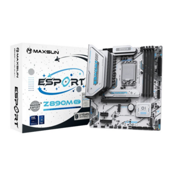 Материнская плата MAXSUN MS-eSport Z890M WIFI ICE, LGA1851, Z890, 4*DDR5, 4*SATA3, 3*M.2, USB 3.2, USB 2.0, Type-C, 1*PCIEx16, 1*PCIex4, 1*PCIex1, HDMI+DP, ATX