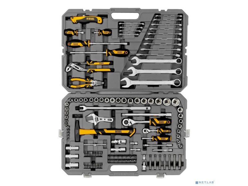 Набор инструментов, 1/2", 1/4", CrV, S2, пластиковый кейс, 122 предмета// Denzel [15804]