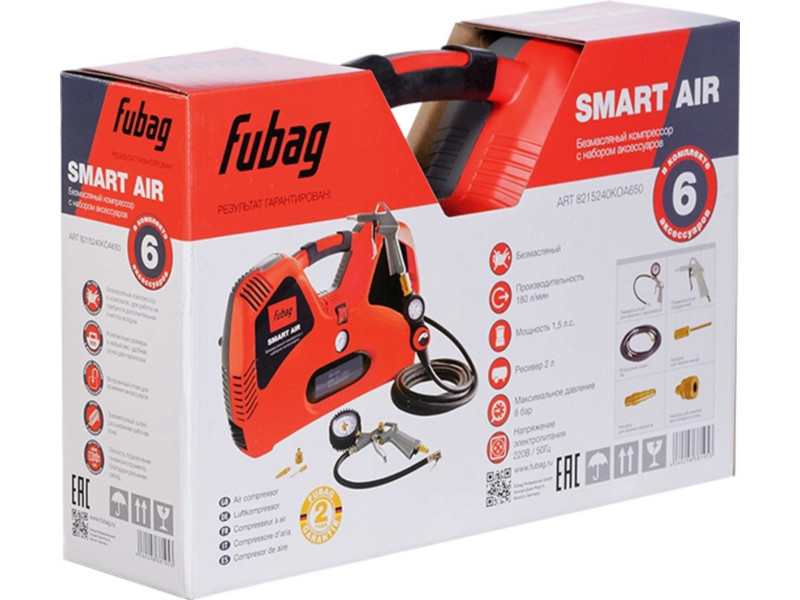 Компрессор поршневой Fubag Smart Air безмасляный 180л/мин 2л 1100Вт красный/черный