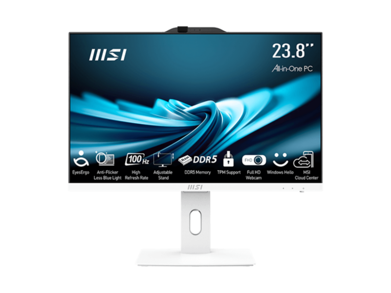 Моноблок MSI Pro AP242P 14M AIO 23.8" FHD(1920x1080)IPS AG Non-touch, Сore i5-14400 (2.5GHz), 8Gb DDR5(1x8Gb), 512Gb SSD m.2, Intel UHD, WiFi+BT, Camera, WirelessKB&mouse, NoOS, 1y war-ty, White