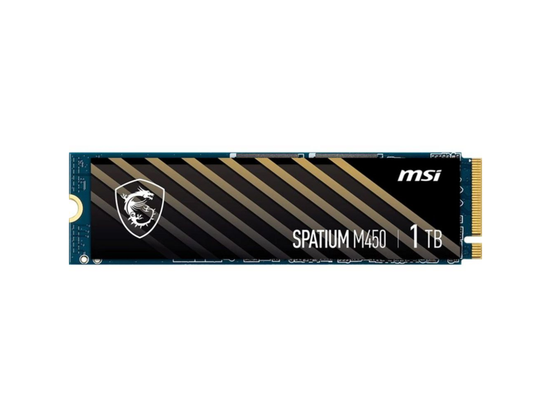 Твердотельный накопитель MSI SSD SPATIUM M450, 1000GB, M.2(22x80mm), NVMe, PCIe 4.0 x4, 3D TLC, R/W 3400/2500, IOPs , TBW 350, DWPD 0.19 (5 лет)
