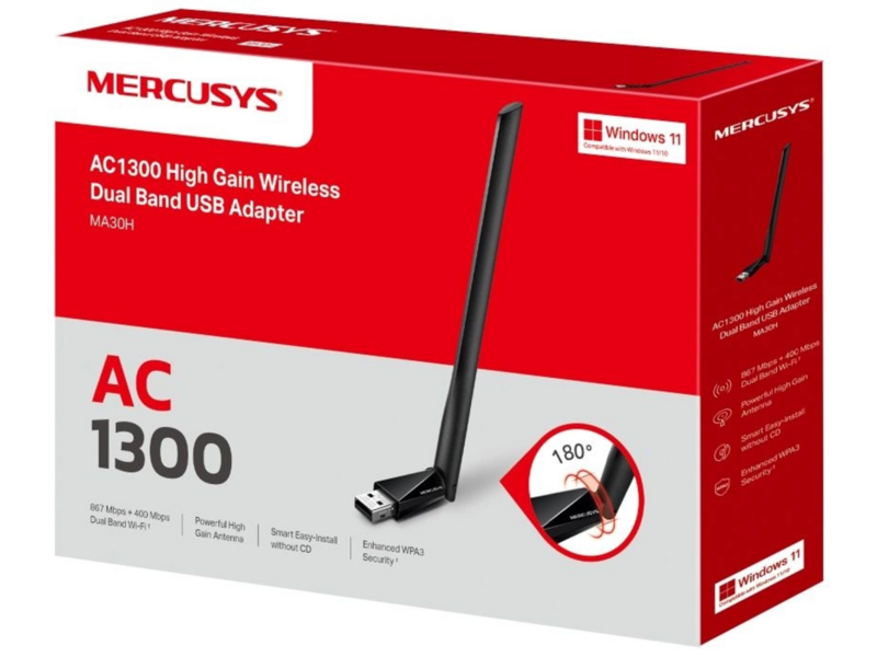 Сетевой адаптер Wi-Fi Mercusys MA30H AC1300 USB 2.0 (ант.внеш.несъем.) 1ант.