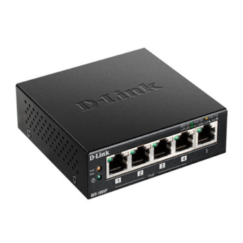 Коммутатор D-Link Неуправляемый PoE-коммутатор, 5x100Base-TX (4x100Base-TX PoE), PoE-бюджет 60 Вт, корпус металл
