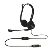 Гарнитура Logitech PC960 [981-000100] черная, USB, поворотный микрофон, пульт управления на кабеле, кабель 2.4м