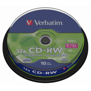 Verbatim Диск CD-RW 700Mb 10x Cake Box DataLife+ (10 шт) (43480)