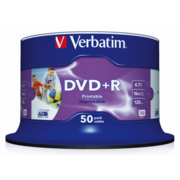 Verbatim Диски DVD+R 4.7Gb 16-х, Wide Photo InkJet Printable, 50 шт, Cake Box (43512 )