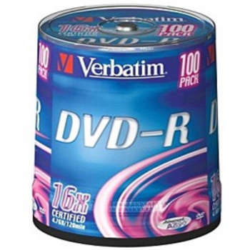 Verbatim Диски DVD-R 4.7Gb 16-х, 100 шт, Cake Box (43549)