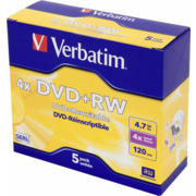 Диски DVD+RW Verbatim 4-x, 4.7 Gb, (Jewel Case 5 шт) (43229/43228)