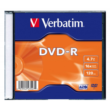 Verbatim Диски DVD-R Verbatim 16-x, 4.7 Gb, (Slim Case) [43547] (отпускать поштучно)