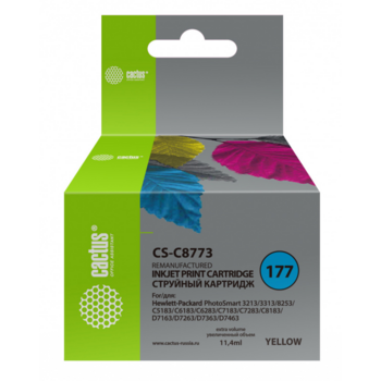 Картридж струйный Cactus CS-C8773 №177 желтый (11.4мл) для HP PS 3213/3313/8253/C5183/C6183/C6283/C7183/C7283/C8183/D7163/D7263/D7363/D7463