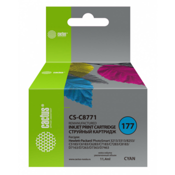 Картридж струйный Cactus CS-C8771 №177 голубой (11.4мл) для HP PS 3213/3313/8253/C5183/C6183/C6283/C7183/C7283/C8183/D7163/D7263/D7363/D7463
