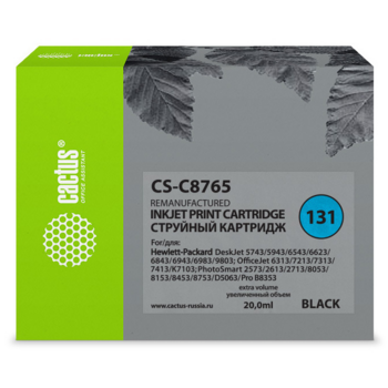 Картридж струйный Cactus CS-C8765 №131 черный (20мл) для HP DJ 5743/5943/6543/6623/6843/6943/6983/9803/7213/7313/7413/K7103/PS 2573/2613/2713/8053/8153/8453/8753/D5063/Pro B8353