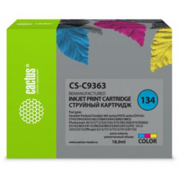 Картридж струйный Cactus CS-C9363 №134 голубой/пурпурный/желтый (18мл) для HP DJ 460series/5740/5743/5793/5940/5943/6540/6543/6620/6623
