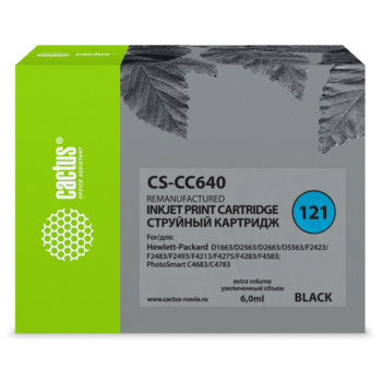 Картридж струйный Cactus CS-CC640 №121 черный (6мл) для HP DJ D1663/D2563/D2663/D5563/F2423/F2483/F2493/F4213/F4275/F4283/F4583/PS C4683/C4783