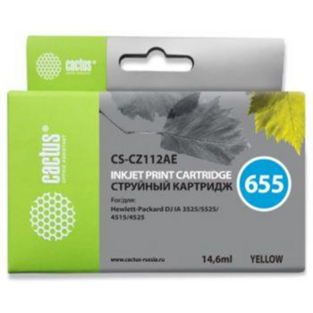 Картридж струйный Cactus CS-CZ112AE №655 желтый (14.6мл) для HP DJ IA 3525/5525/4525