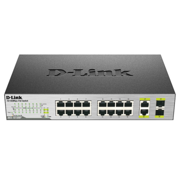 D-Link DES-1018MP/A1A PROJ Неуправляемый коммутатор с 16 портами 10/100Base-TX, 2 комбо-портами 100/1000Base-T/SFP и функцией энергосбережения (16 портов с поддержкой PoE 802.3af (15,4 Вт)