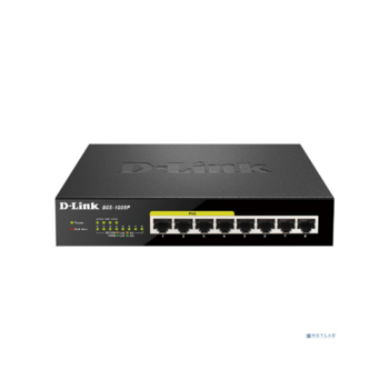 D-Link DGS-1008P/E1A Неуправляемый коммутатор с 8 портами 10/100/1000Base-T (4 порта PoE 802.3af/at, PoE-бюджет 80 Вт)