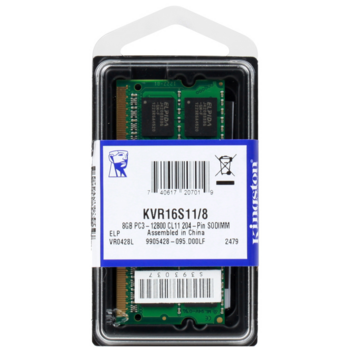 Модуль памяти для ноутбука 8GB PC12800 DDR3 SO KVR16S11/8 KINGSTON Оперативная память KINGSTON KVR16S11/8 объемом 8 ГБ. Встроенный динамический модуль DDR3, повышающий производительность системы. Энергопотребление 1,5 В,а частота такта изделия 1600 МГц. М