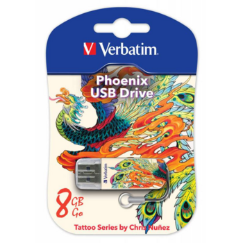 Флеш Диск Verbatim 8Gb Store n Go Mini Tattoo Phoenix 49883 USB2.0 белый/рисунок